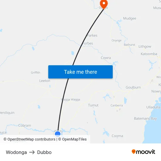 Wodonga to Dubbo map