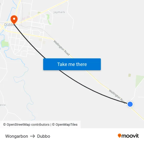 Wongarbon to Dubbo map