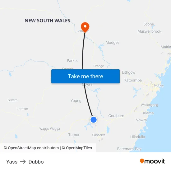 Yass to Dubbo map