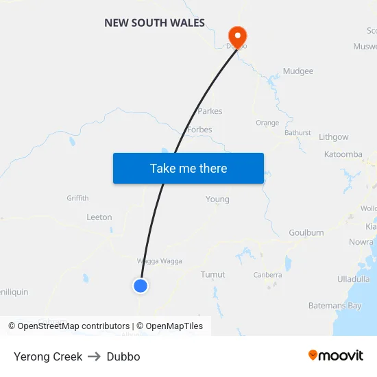 Yerong Creek to Dubbo map