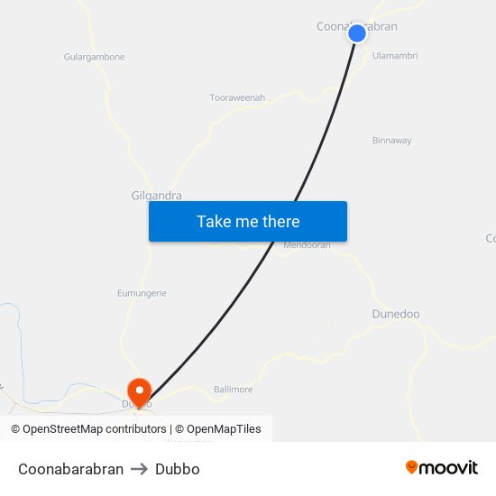 Coonabarabran to Dubbo map