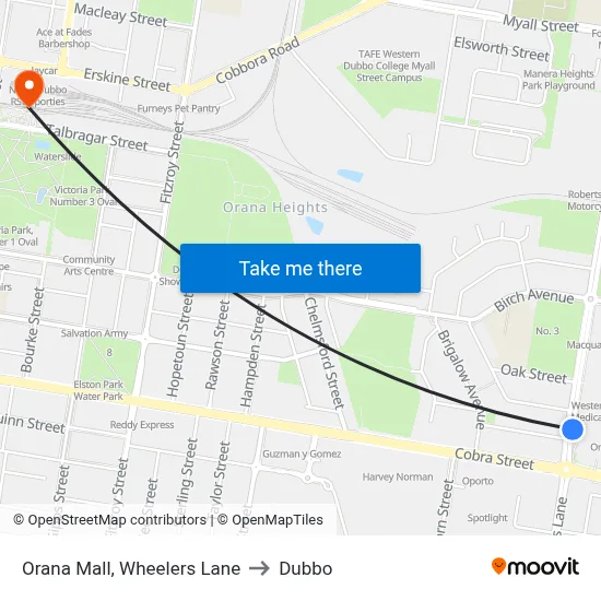 Orana Mall, Wheelers Lane to Dubbo map