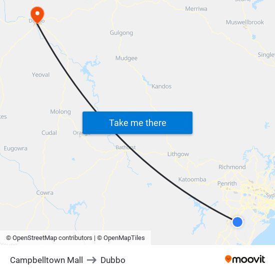 Campbelltown Mall to Dubbo map