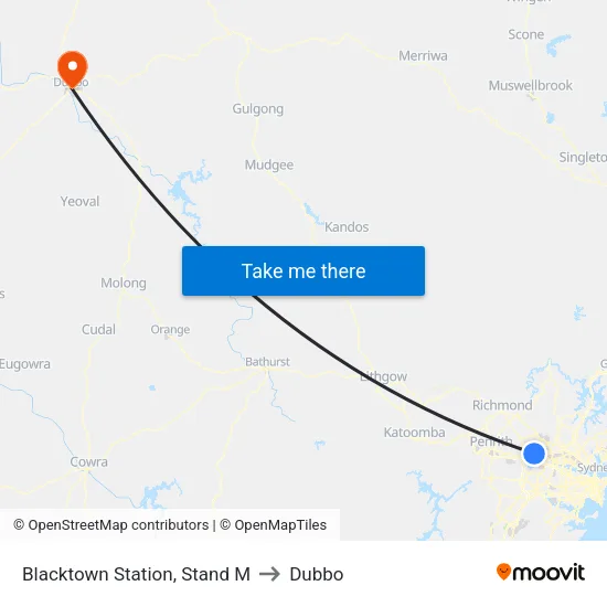 Blacktown Station, Stand M to Dubbo map