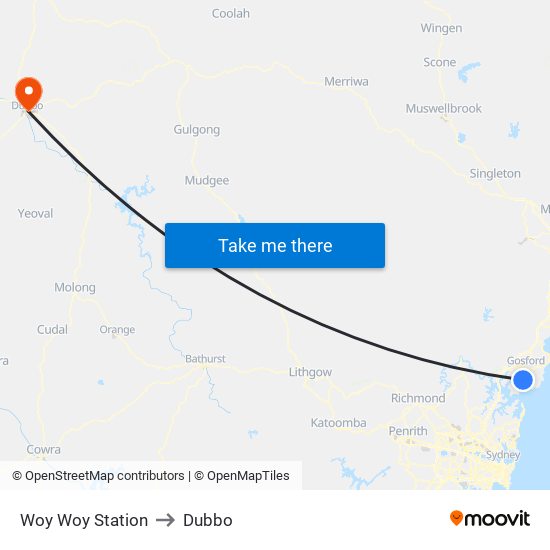 Woy Woy Station to Dubbo map