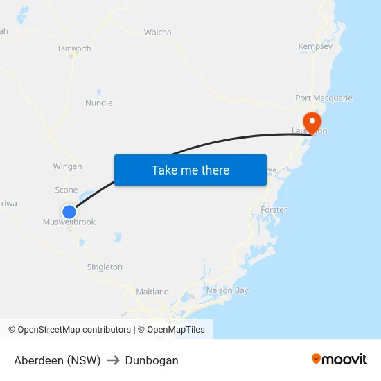 Aberdeen (NSW) to Dunbogan map