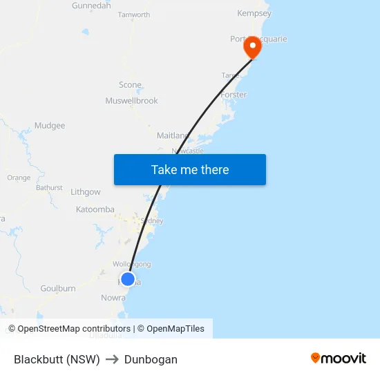 Blackbutt (NSW) to Dunbogan map