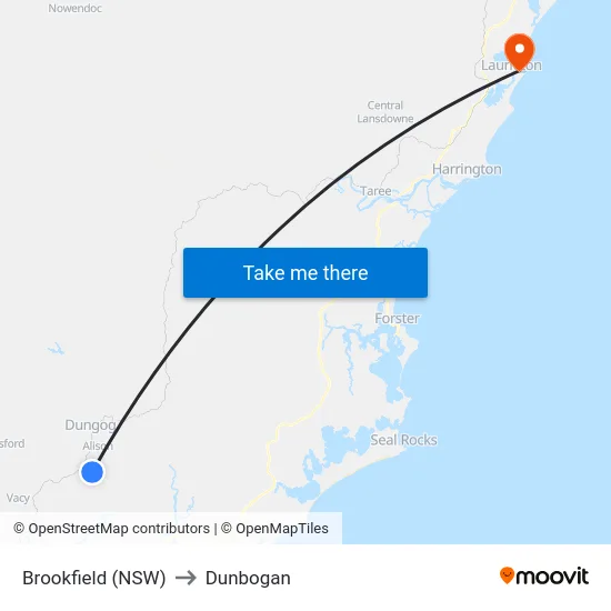 Brookfield (NSW) to Dunbogan map