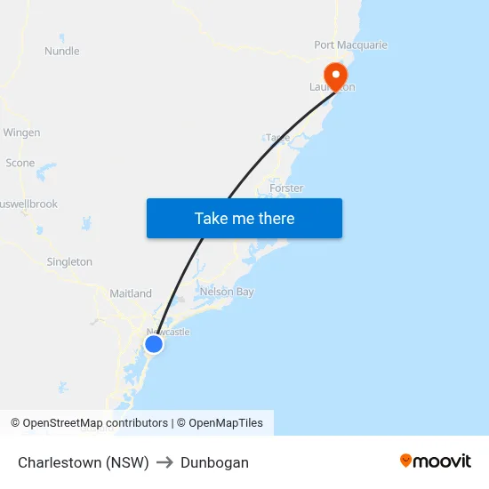 Charlestown (NSW) to Dunbogan map