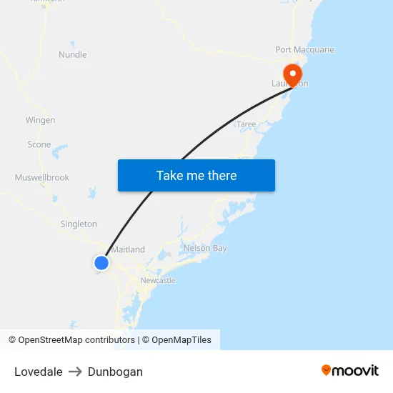Lovedale to Dunbogan map