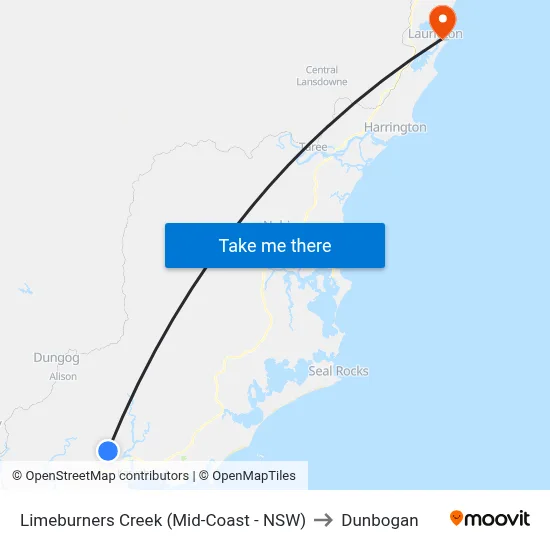 Limeburners Creek (Mid-Coast - NSW) to Dunbogan map
