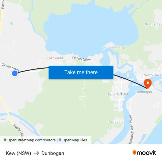 Kew (NSW) to Dunbogan map