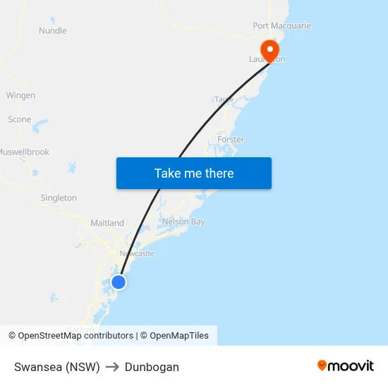 Swansea (NSW) to Dunbogan map