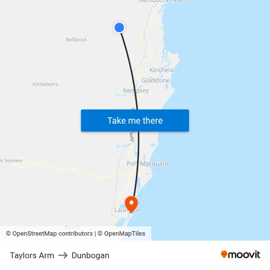 Taylors Arm to Dunbogan map