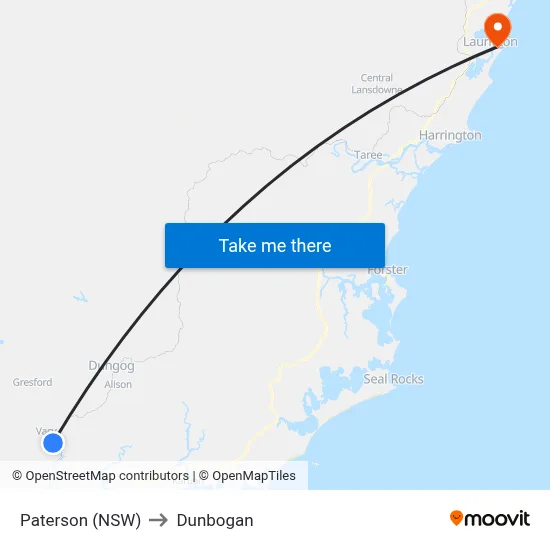 Paterson (NSW) to Dunbogan map