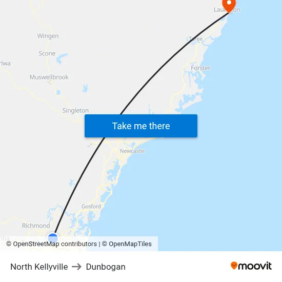 North Kellyville to Dunbogan map