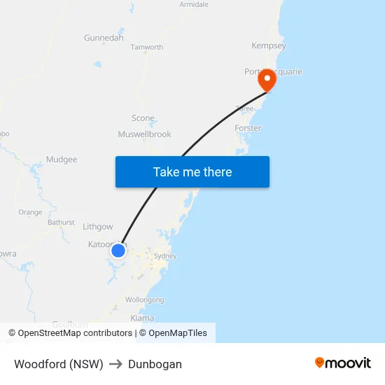 Woodford (NSW) to Dunbogan map