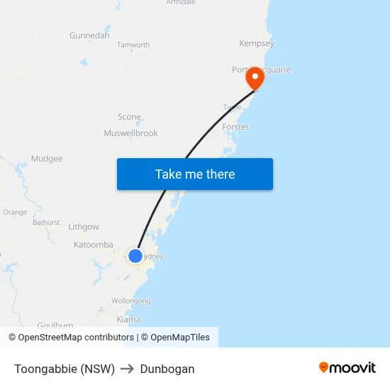 Toongabbie (NSW) to Dunbogan map