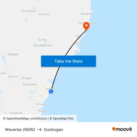 Waverley (NSW) to Dunbogan map