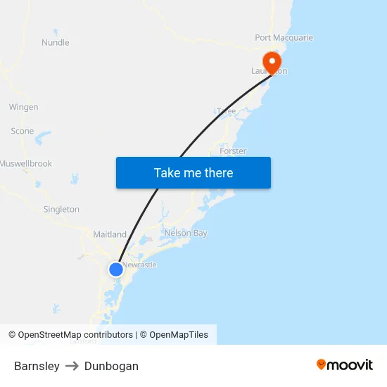 Barnsley to Dunbogan map