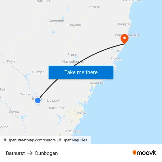 Bathurst to Dunbogan map