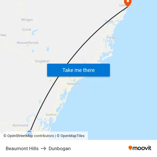 Beaumont Hills to Dunbogan map