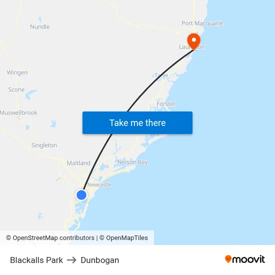 Blackalls Park to Dunbogan map