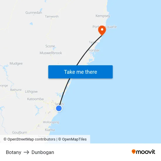 Botany to Dunbogan map