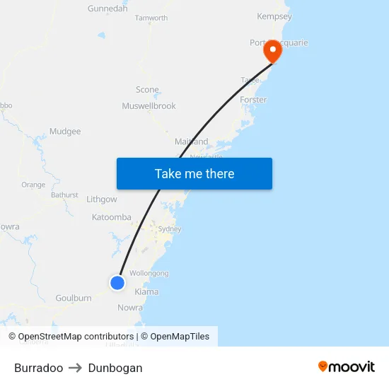 Burradoo to Dunbogan map