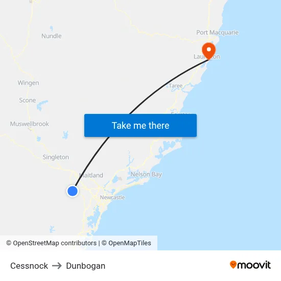Cessnock to Dunbogan map