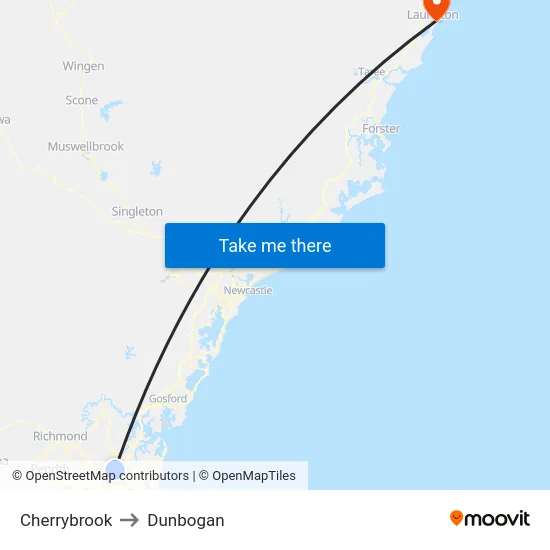 Cherrybrook to Dunbogan map