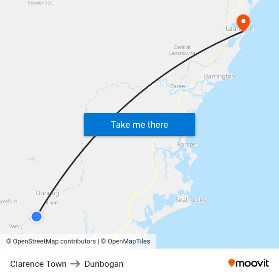 Clarence Town to Dunbogan map