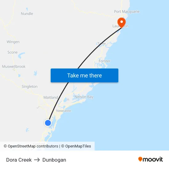 Dora Creek to Dunbogan map