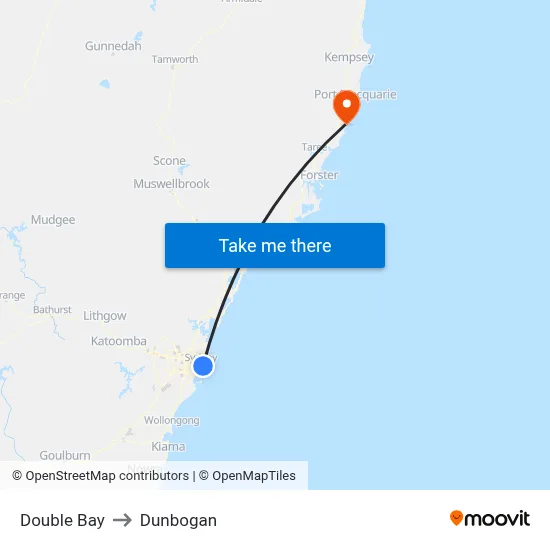 Double Bay to Dunbogan map