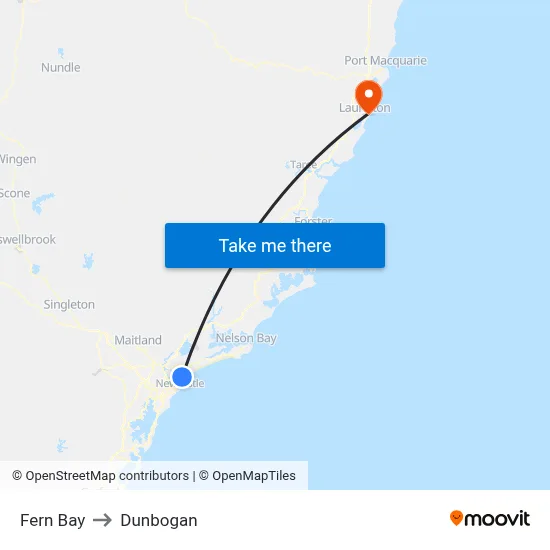 Fern Bay to Dunbogan map