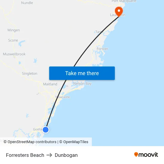 Forresters Beach to Dunbogan map