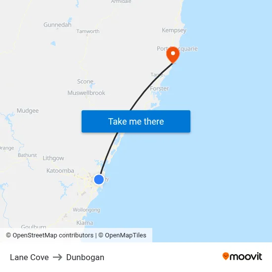 Lane Cove to Dunbogan map