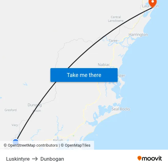 Luskintyre to Dunbogan map