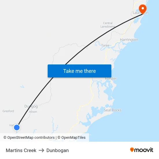 Martins Creek to Dunbogan map