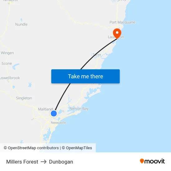 Millers Forest to Dunbogan map