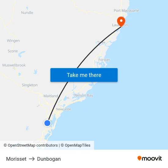 Morisset to Dunbogan map