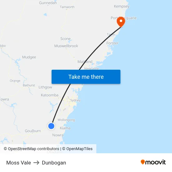 Moss Vale to Dunbogan map