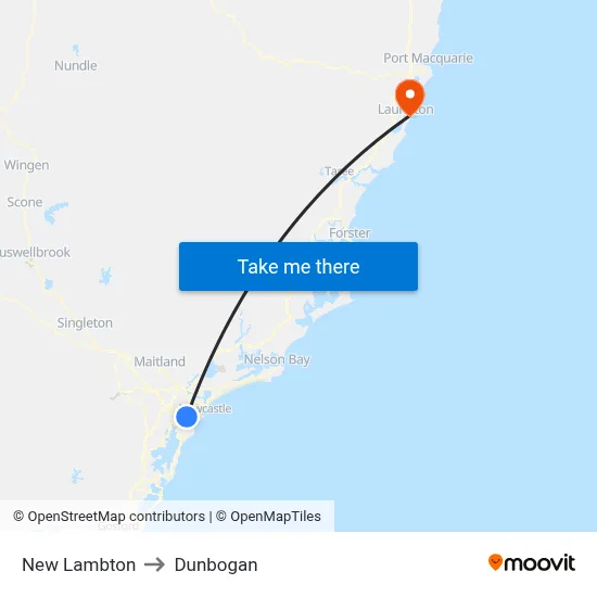 New Lambton to Dunbogan map
