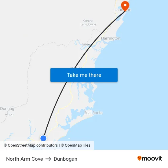 North Arm Cove to Dunbogan map