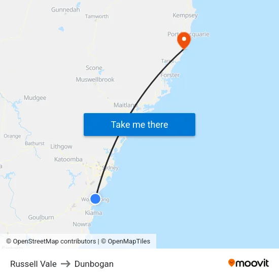 Russell Vale to Dunbogan map