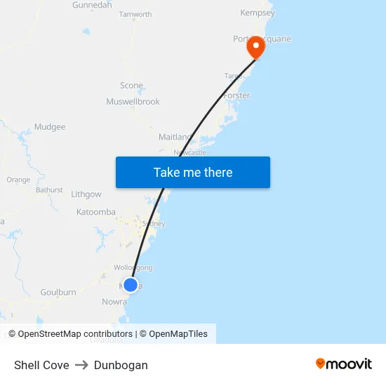 Shell Cove to Dunbogan map