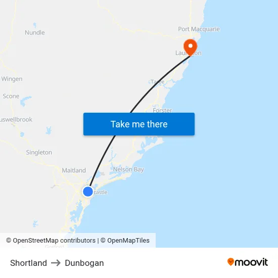 Shortland to Dunbogan map