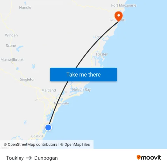 Toukley to Dunbogan map