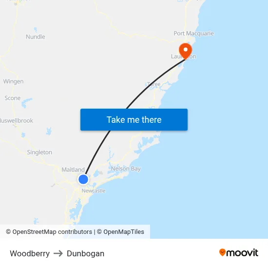 Woodberry to Dunbogan map