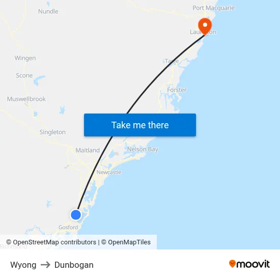 Wyong to Dunbogan map